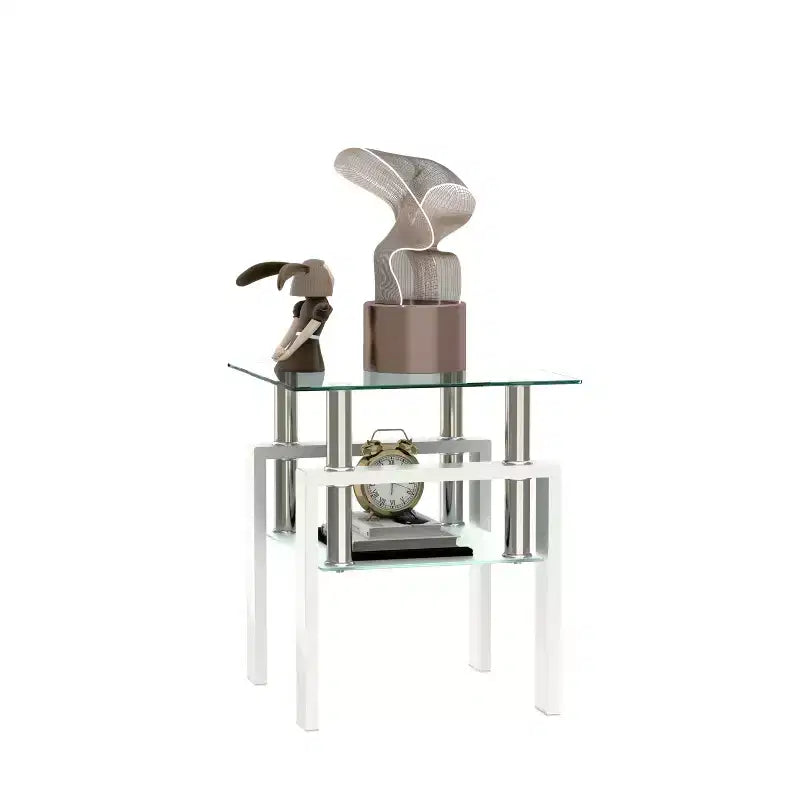 Tavolino da tè/caffè/d'appoggio moderno in vetro temperato, quadrato, per soggiorno, trasparente/nero