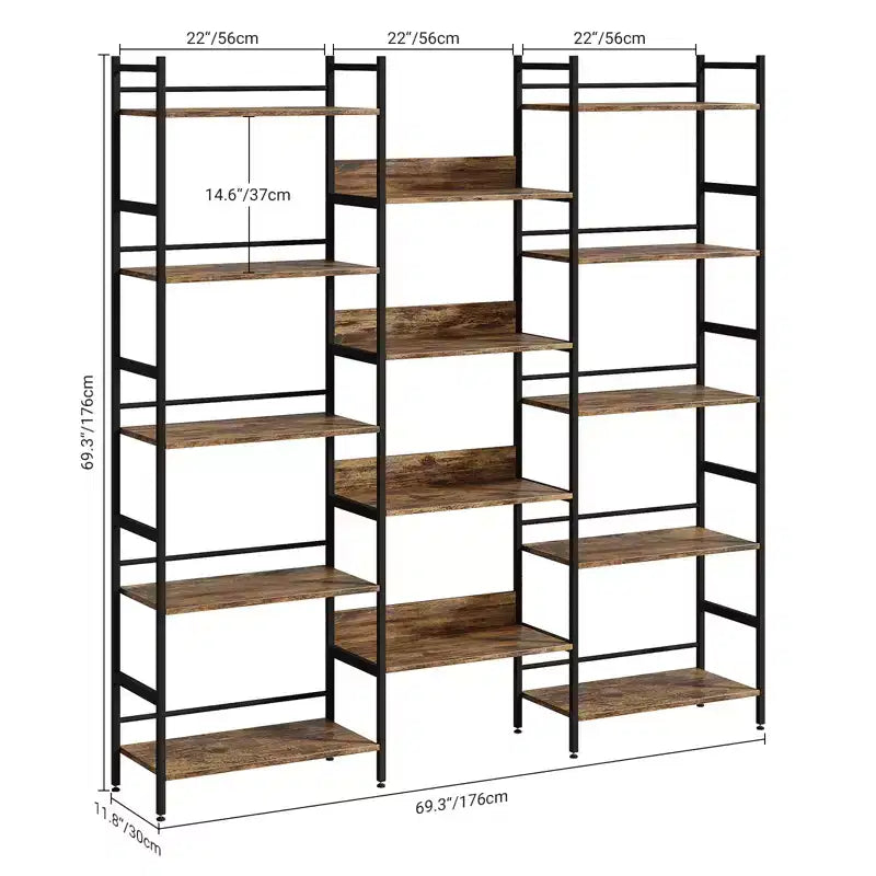 Scaffale a 5 ripiani, libreria vintage con ripiani aperti, struttura in metallo, scaffale autoportante, per soggiorno, casa, ufficio