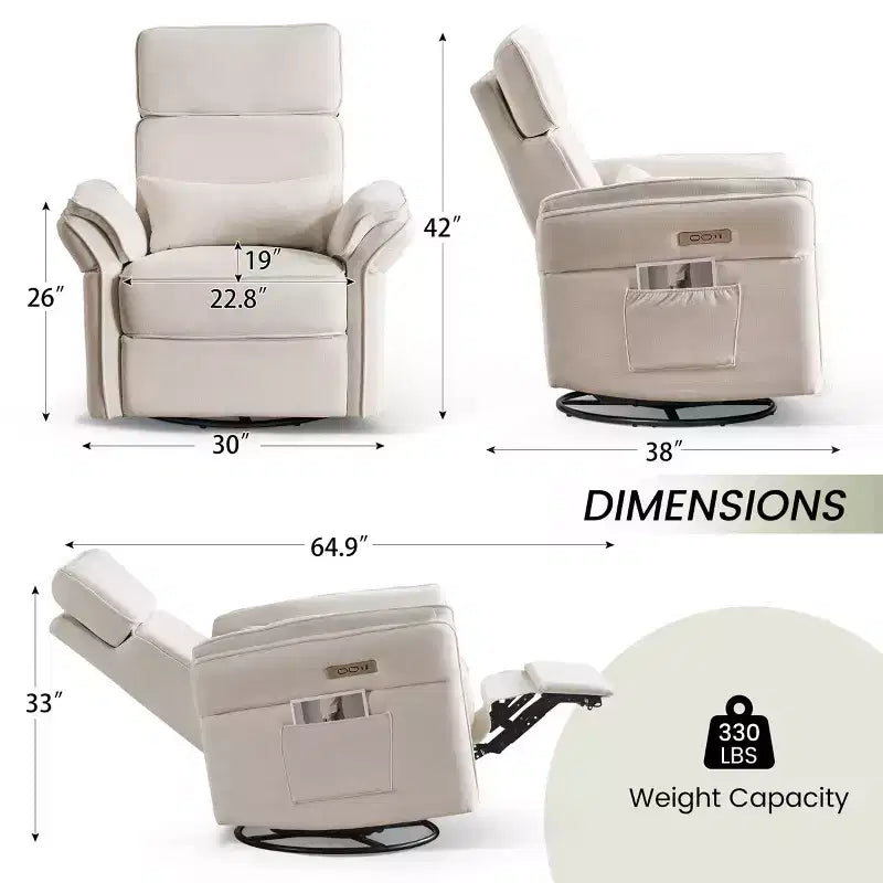 Swivel Recliner Glider Chair with Adjustable Headrests & Armrests