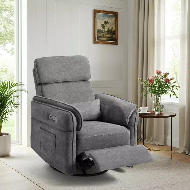 Swivel Recliner Glider Chair with Adjustable Headrests & Armrests