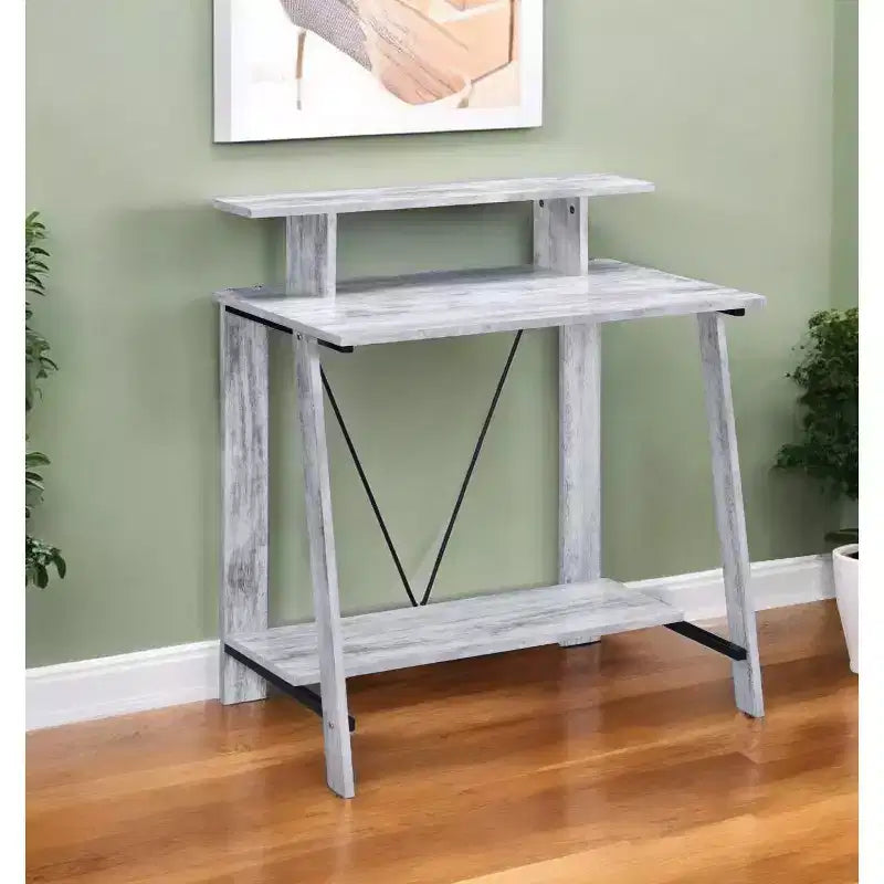 32 Inch Antiqued White Writing Desk, Compact Home Office Desk