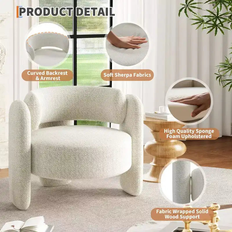 Poltrona Oversize in Ciniglia Poltroncina Moderna a Barilotto Poltrona Rotonda Imbottita Mid-Century con Schienale Aperto Divano Singolo Extra