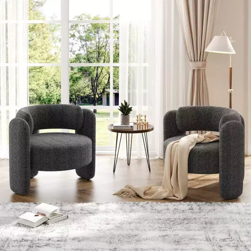 Poltrona Oversize in Ciniglia Poltroncina Moderna a Barilotto Poltrona Rotonda Imbottita Mid-Century con Schienale Aperto Divano Singolo Extra