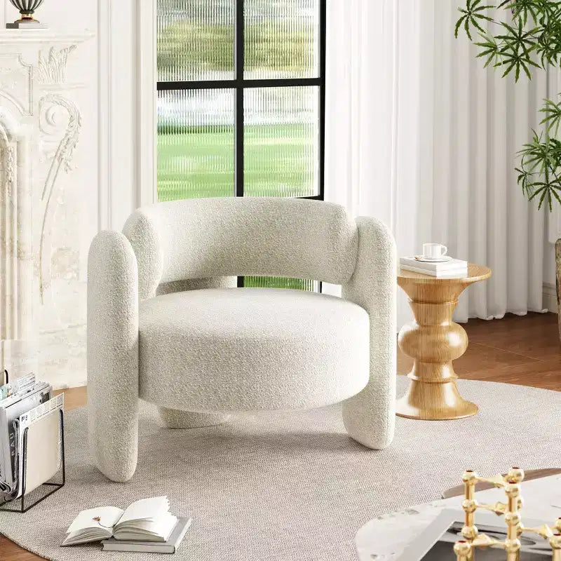 Oversized Chenille Armchair Modern Barrel Accent Chair Upholstered Mid-Century Round Chair With Open Back Single Sofa Extra