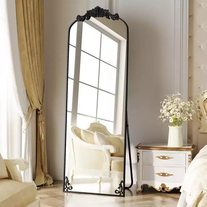 Arched Vintage Baroque Full-Length Floor Mirror with Ornate Frame