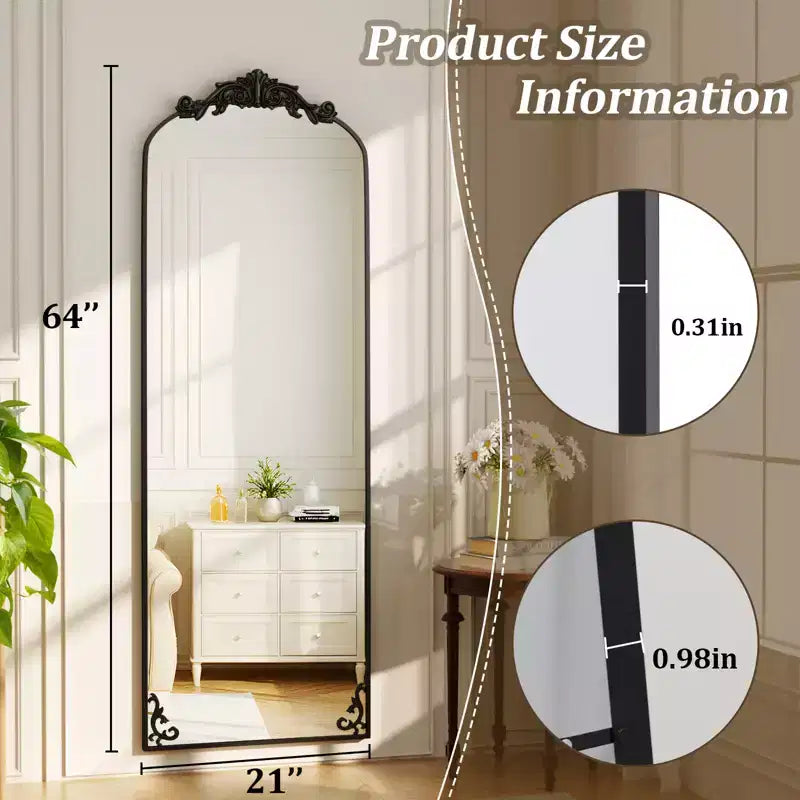 Arched Vintage Baroque Full-Length Floor Mirror with Ornate Frame