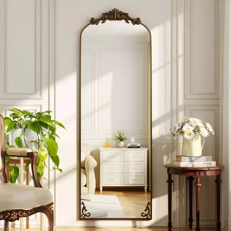 Arched Vintage Baroque Full-Length Floor Mirror with Ornate Frame