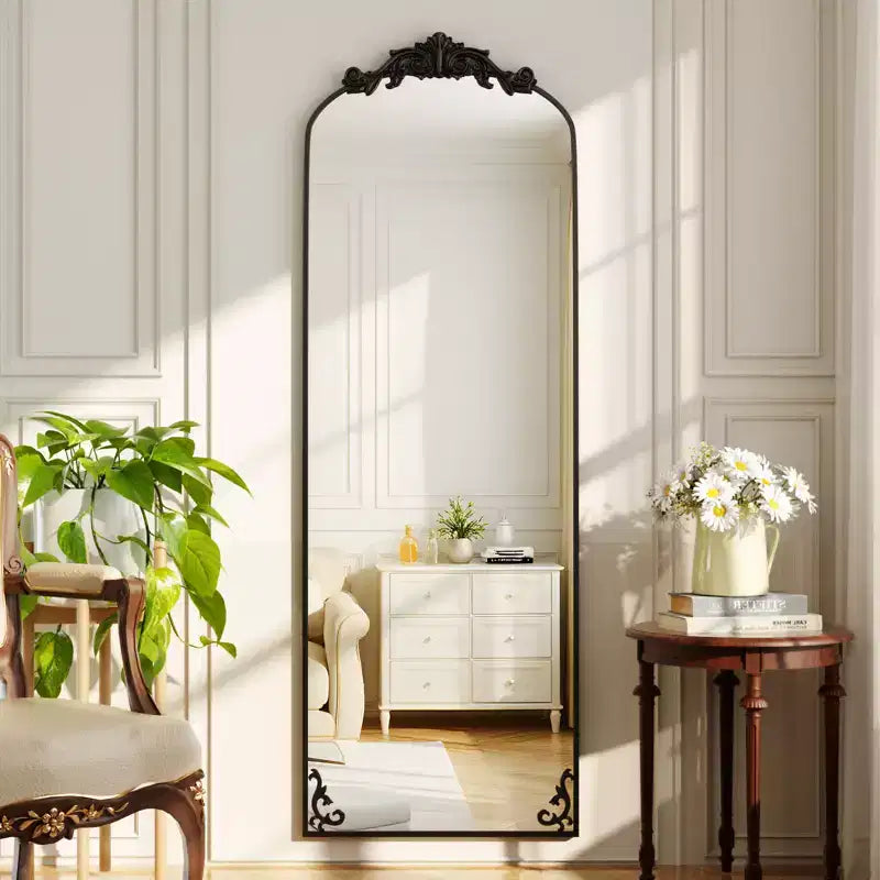 Arched Vintage Baroque Full-Length Floor Mirror with Ornate Frame