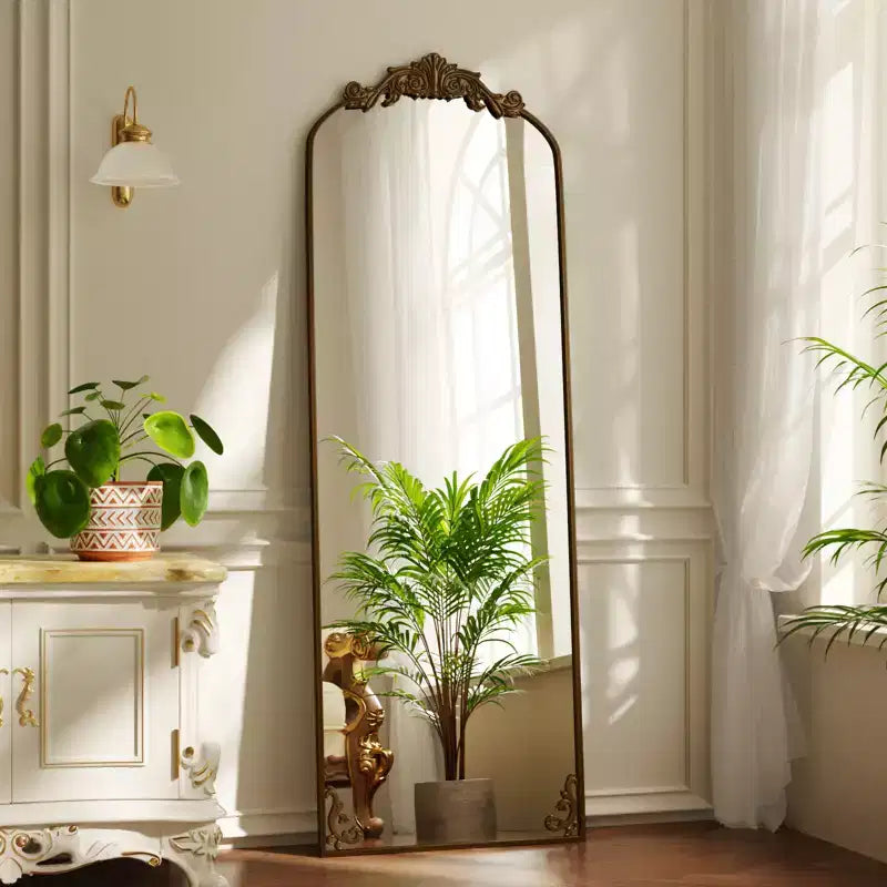 Arched Vintage Baroque Full-Length Floor Mirror with Ornate Frame