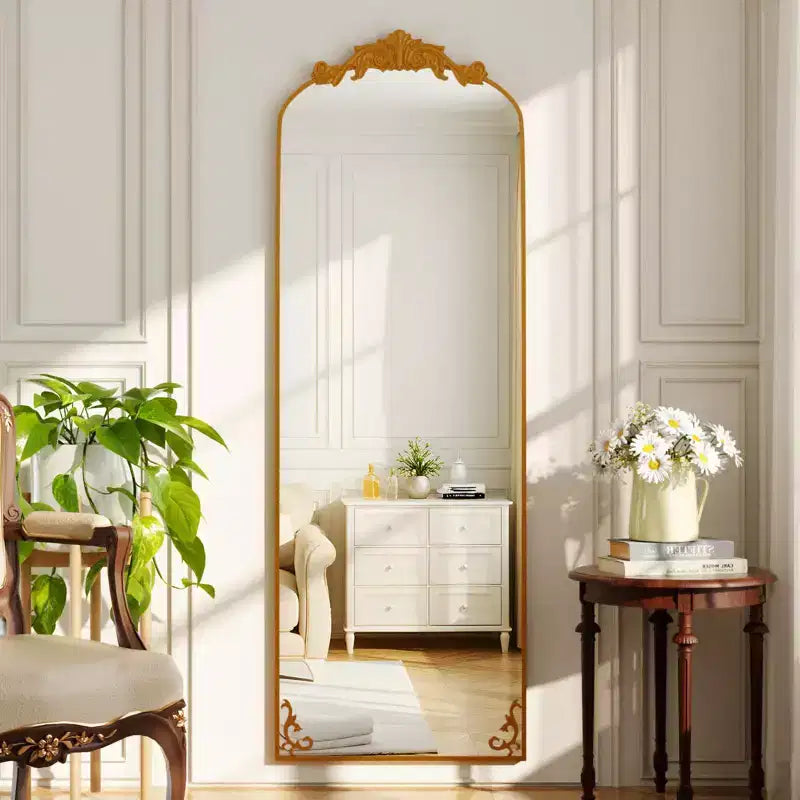 Arched Vintage Baroque Full-Length Floor Mirror with Ornate Frame