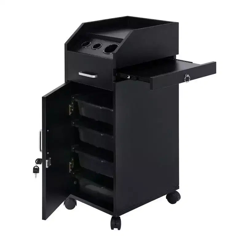 Carrello portaoggetti da salone con supporto per asciugacapelli, nero