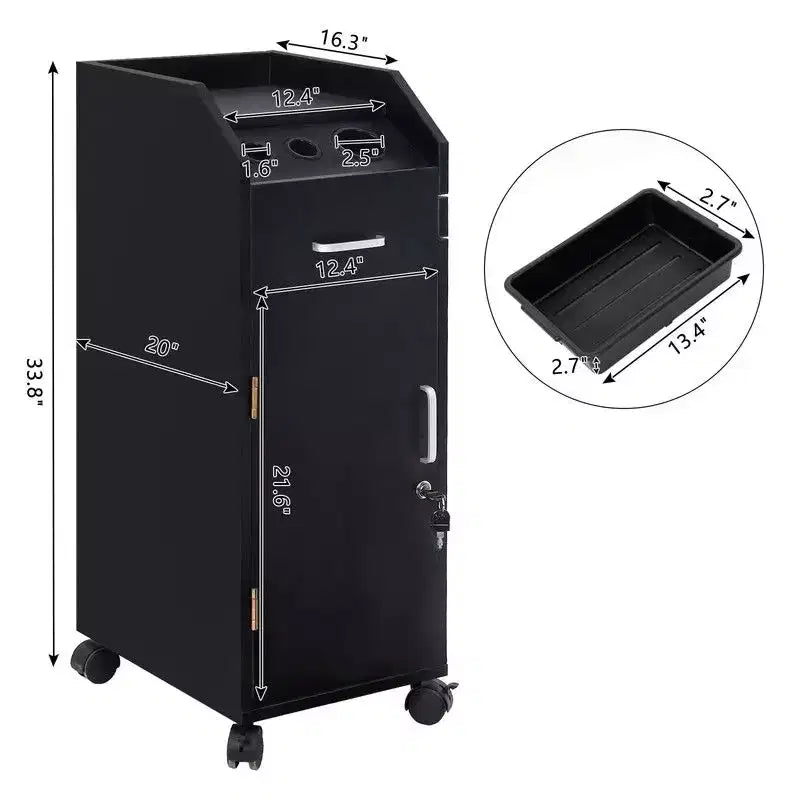 Salon Trolley Storage Cart with Hair Dryer Holder, Black