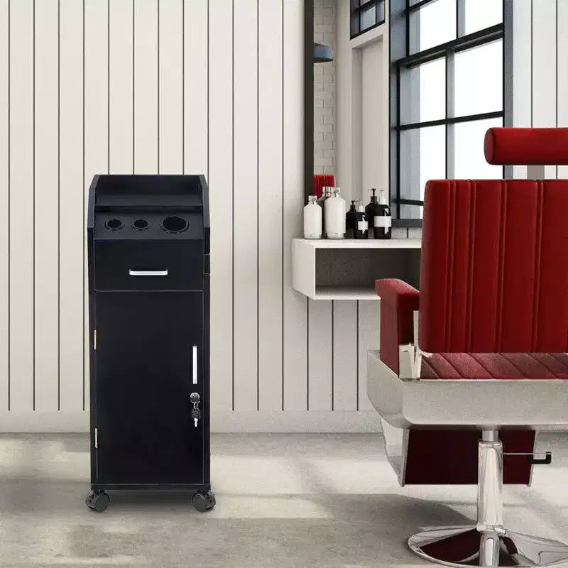 Salon Trolley Storage Cart with Hair Dryer Holder, Black