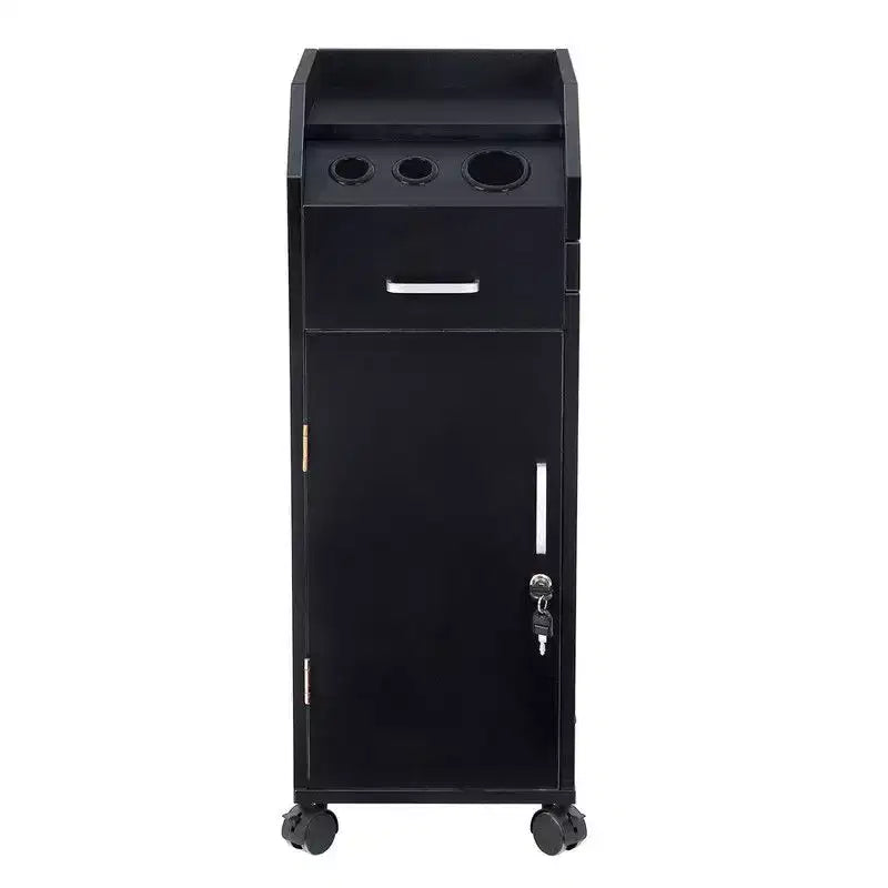 Carrello portaoggetti da salone con supporto per asciugacapelli, nero