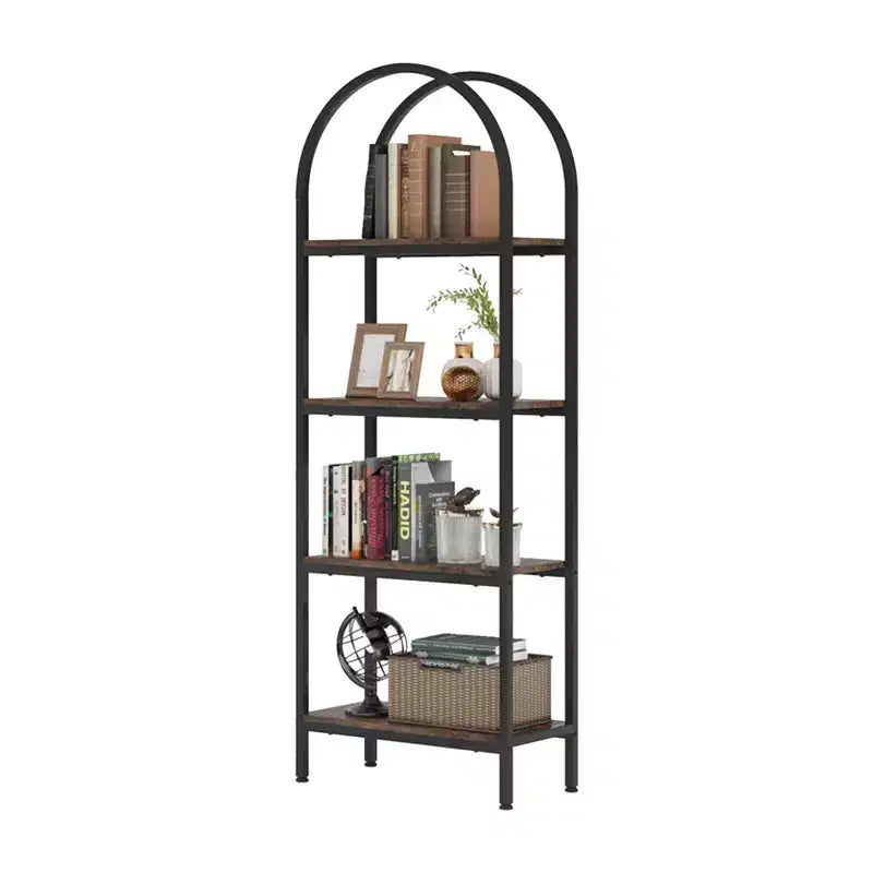 Libreria a 4 ripiani a giorno in legno per libri, piante e oggetti decorativi