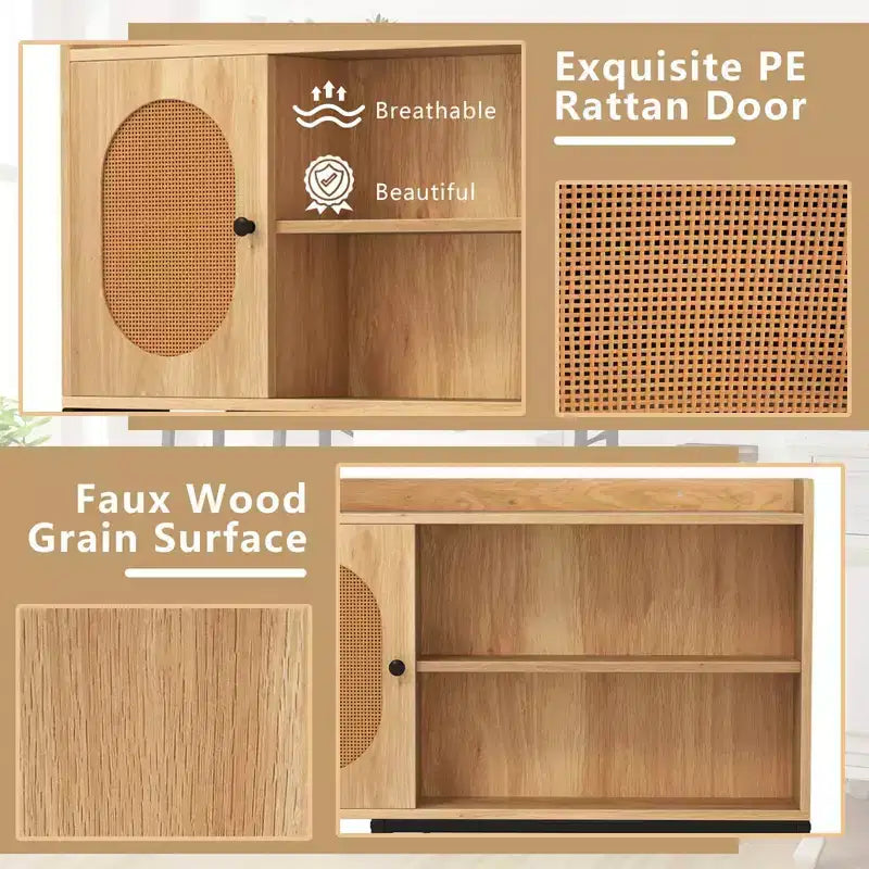 Mobiletto contenitore sopra il WC con anta in rattan PE, organizer salvaspazio