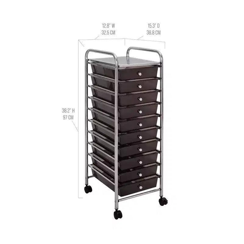 Carrello portaoggetti mobile a 10 cassetti, carrello multiuso per ufficio e artigianato