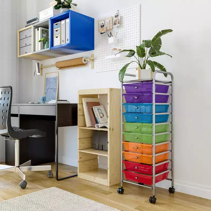 Carrello portaoggetti mobile a 10 cassetti, carrello multiuso per ufficio e artigianato