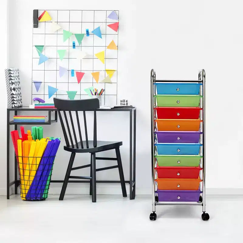 Carrello portaoggetti mobile a 10 cassetti, carrello multiuso per ufficio e artigianato