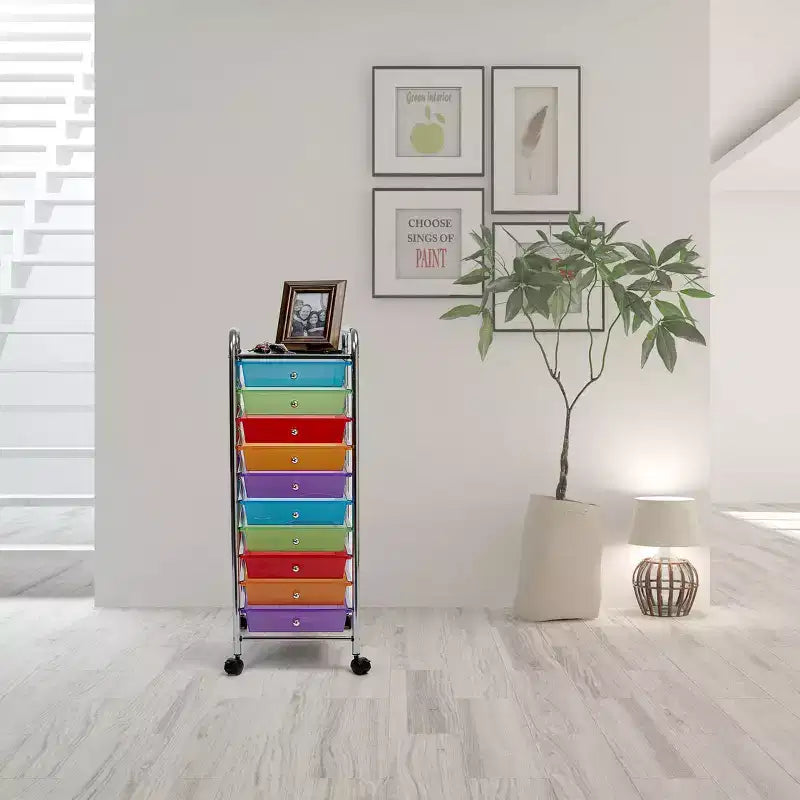 Carrello portaoggetti mobile a 10 cassetti, carrello multiuso per ufficio e artigianato