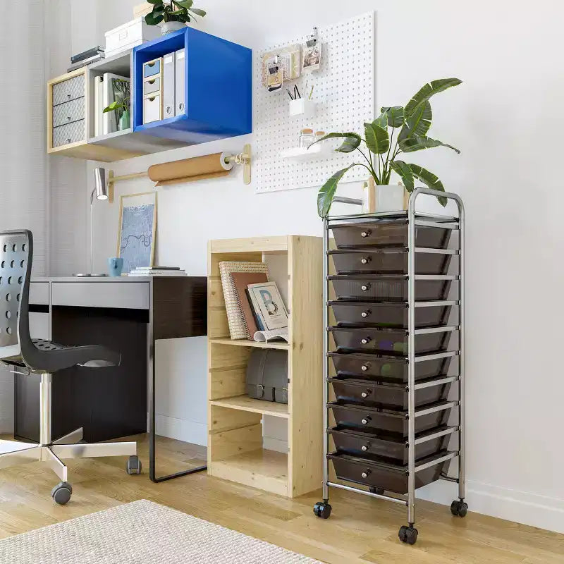 10-Drawer Organizer Rolling Storage Cart, Mobile Utility Cart for Office & Craft