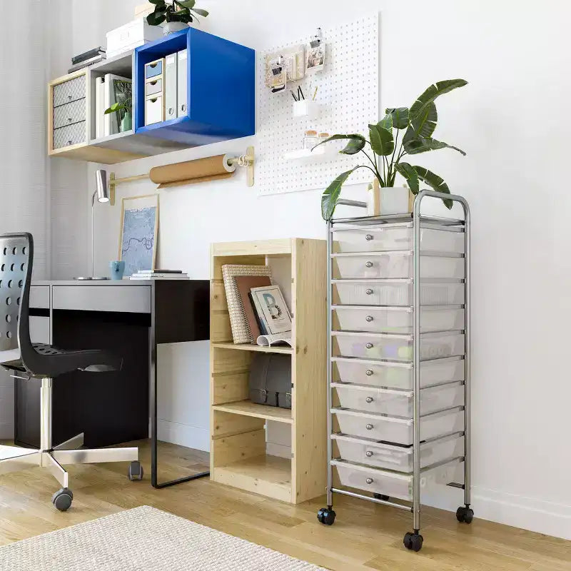 Carrello portaoggetti mobile a 10 cassetti, carrello multiuso per ufficio e artigianato