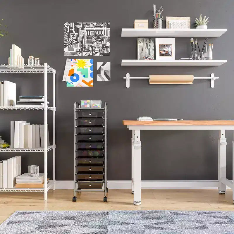 10-Drawer Organizer Rolling Storage Cart, Mobile Utility Cart for Office & Craft
