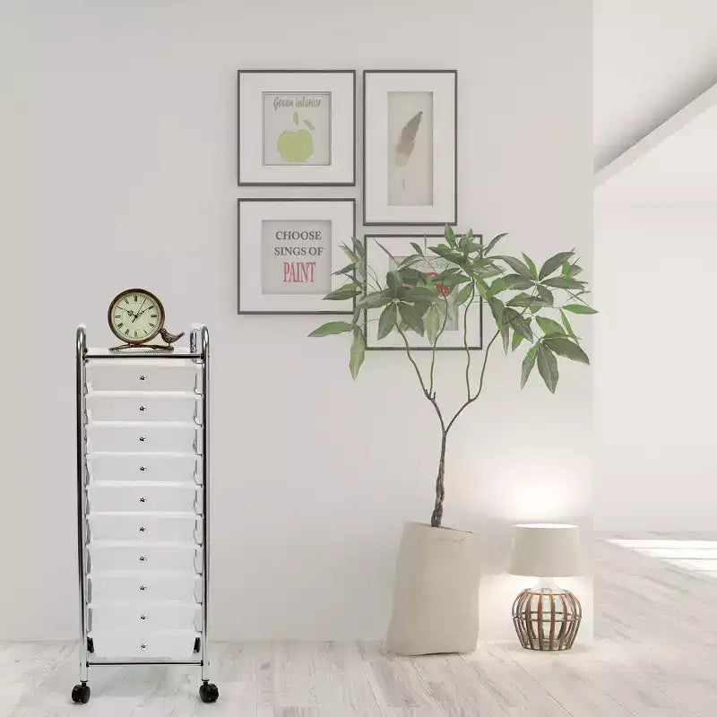 10-Drawer Organizer Rolling Storage Cart, Mobile Utility Cart for Office & Craft
