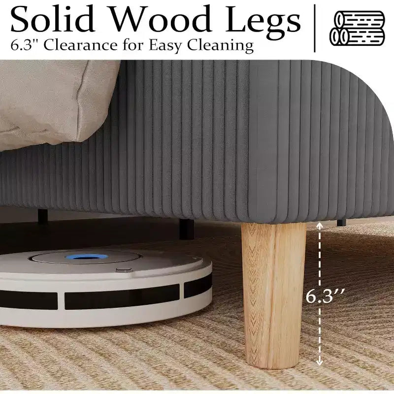 Struttura letto in velluto a coste full size con testiera ad alette e doghe in legno, grigio