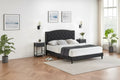 Full Size Upholstered Bed Frame with Adjustable Headboard Button-Tufted Wing Back Headboard
