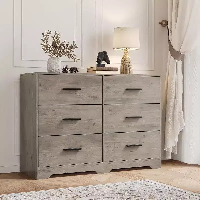 Comò a 6 cassetti con maniglie in metallo, Cassettiera moderna e Mobile porta TV per camera da letto