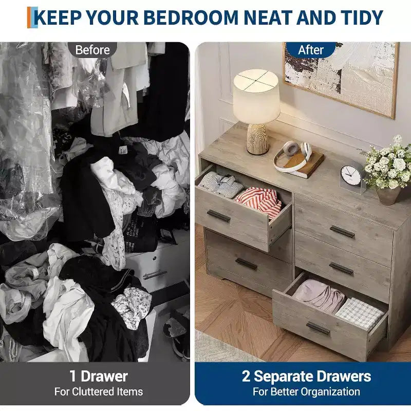 Comò a 6 cassetti con maniglie in metallo, Cassettiera moderna e Mobile porta TV per camera da letto