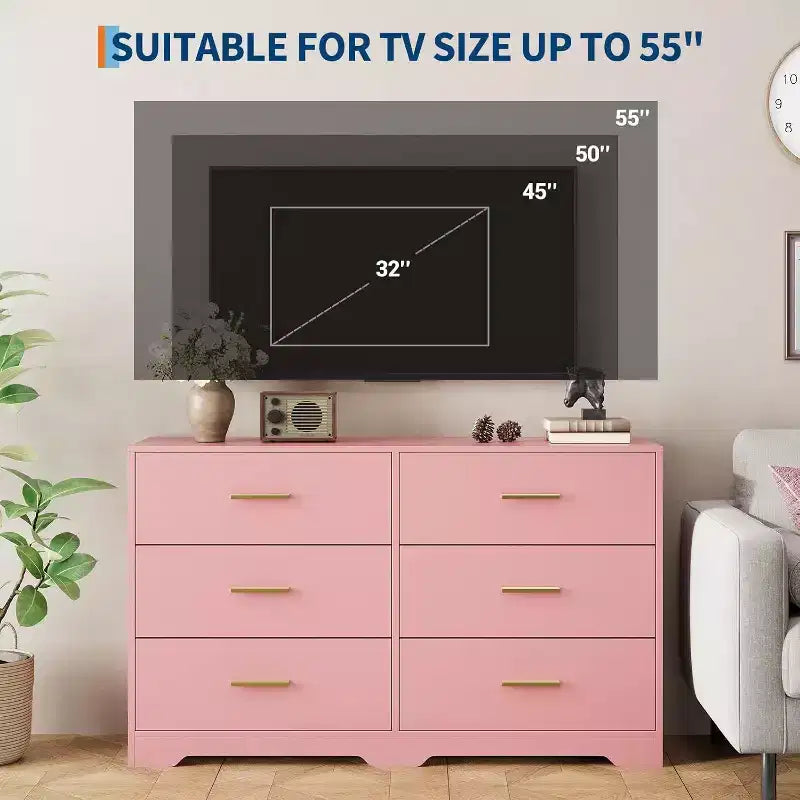 Comò a 6 cassetti con maniglie in metallo, Cassettiera moderna e Mobile porta TV per camera da letto