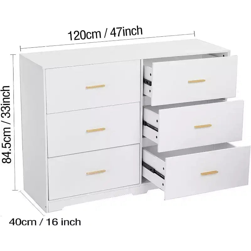 Comò a 6 cassetti con maniglie in metallo, Cassettiera moderna e Mobile porta TV per camera da letto