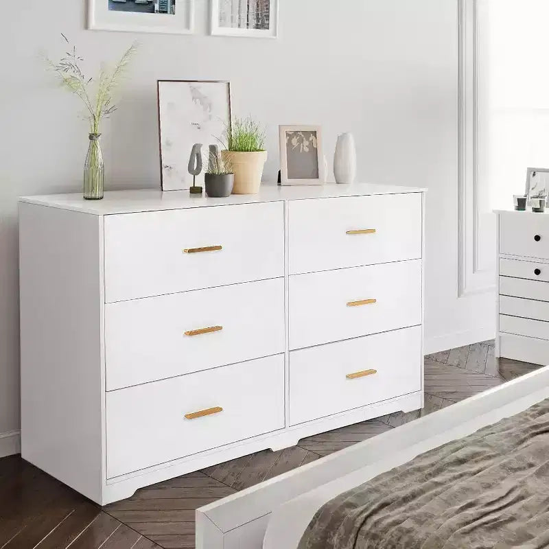 Comò a 6 cassetti con maniglie in metallo, Cassettiera moderna e Mobile porta TV per camera da letto