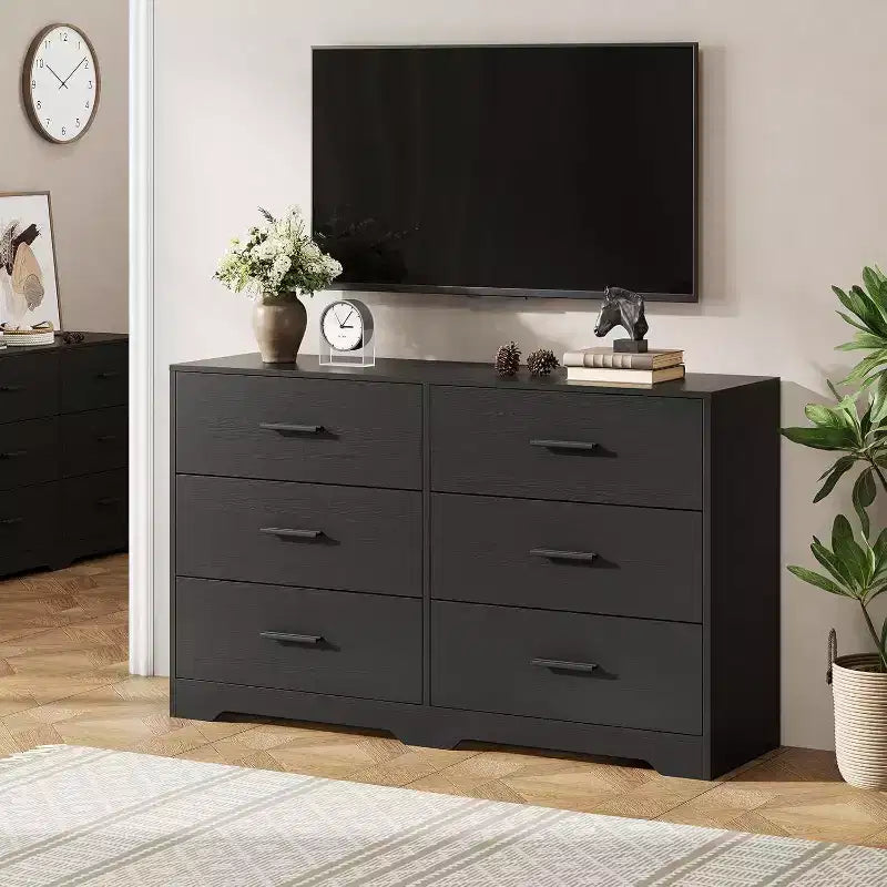 Comò a 6 cassetti con maniglie in metallo, Cassettiera moderna e Mobile porta TV per camera da letto
