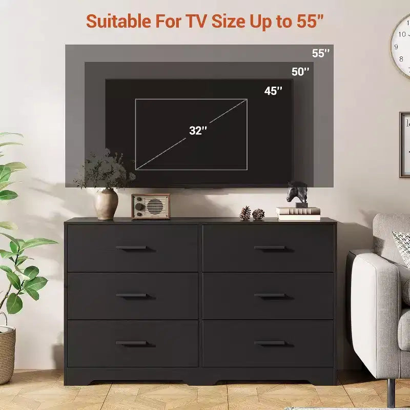 Comò a 6 cassetti con maniglie in metallo, Cassettiera moderna e Mobile porta TV per camera da letto