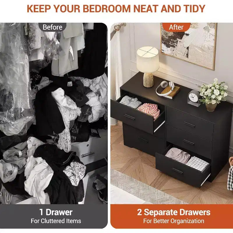 Comò a 6 cassetti con maniglie in metallo, Cassettiera moderna e Mobile porta TV per camera da letto