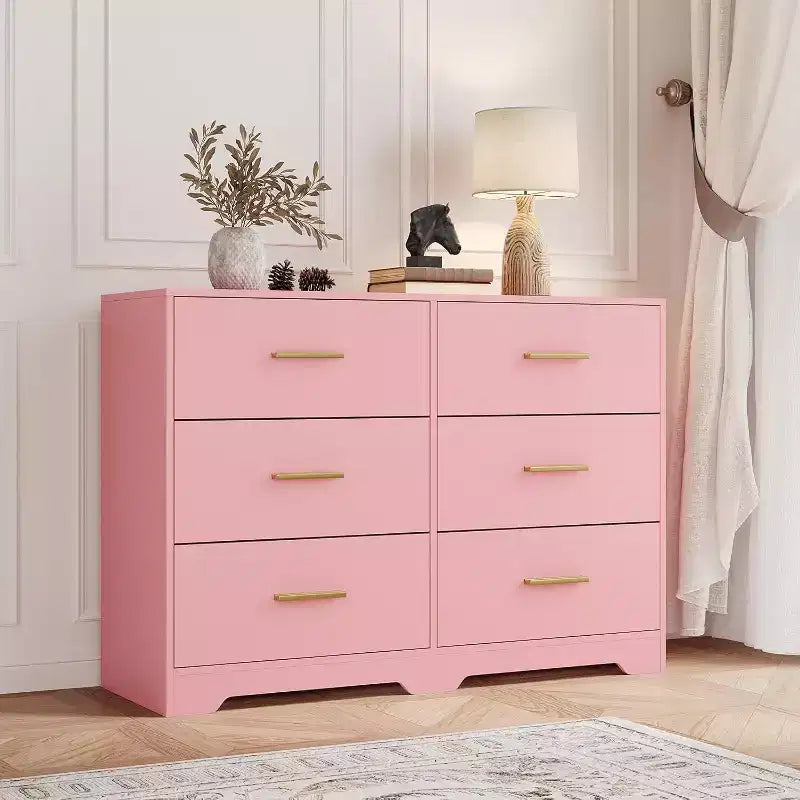 Comò a 6 cassetti con maniglie in metallo, Cassettiera moderna e Mobile porta TV per camera da letto
