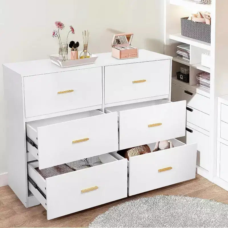 Comò a 6 cassetti con maniglie in metallo, Cassettiera moderna e Mobile porta TV per camera da letto
