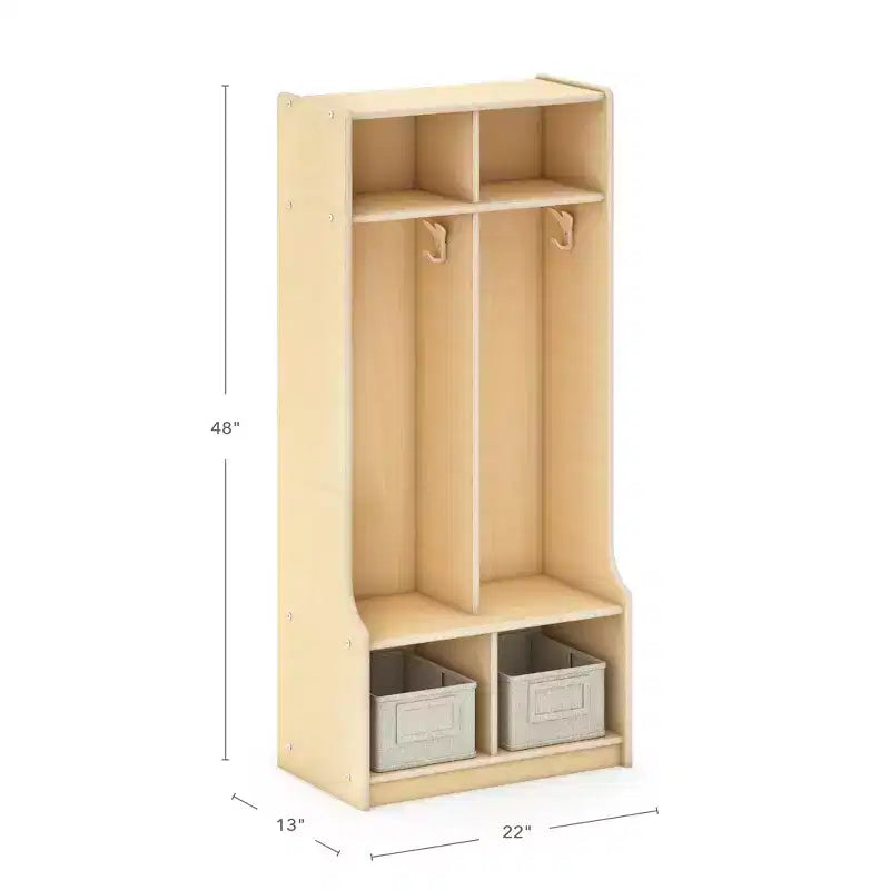 2-Section Wooden Storage Locker with Bench Seat, Kids Cubby Organizer with Shelves & Hooks