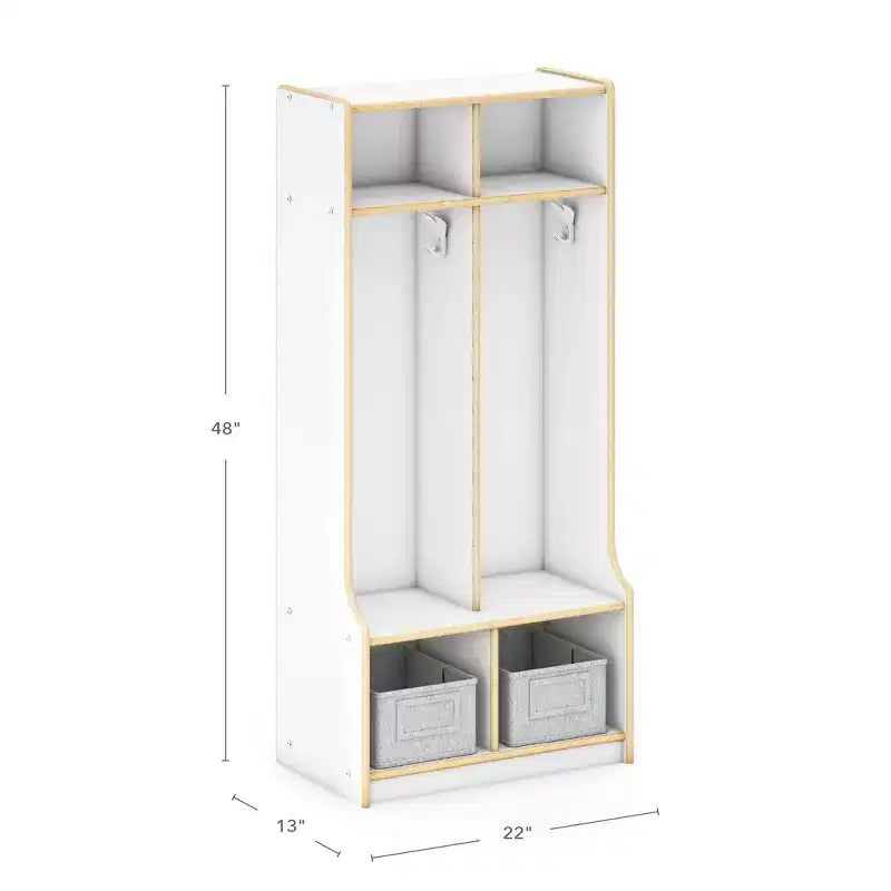 2-Section Wooden Storage Locker with Bench Seat, Kids Cubby Organizer with Shelves & Hooks