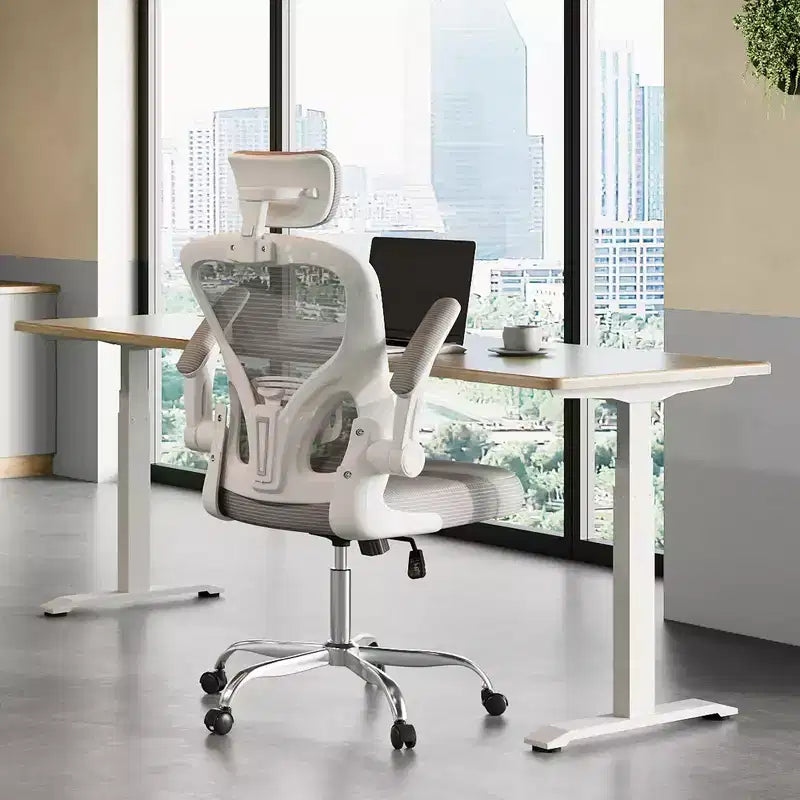 Sedia da Ufficio Ergonomica con Schienale Alto in Rete, Braccioli Ribaltabili, Poggiatesta Regolabile e Supporto Lombare