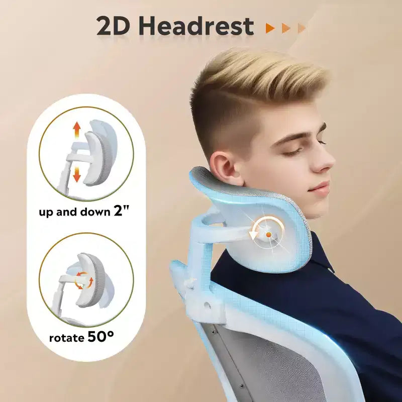 Sedia da Ufficio Ergonomica con Schienale Alto in Rete, Braccioli Ribaltabili, Poggiatesta Regolabile e Supporto Lombare