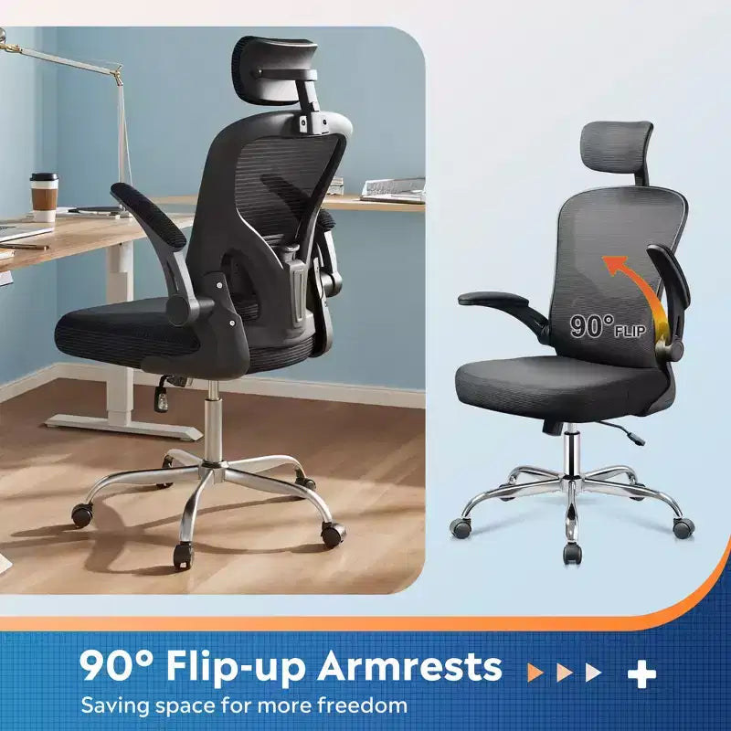 High Back Ergonomic Mesh Office Chair with Flip-up Armrests, Adjustable Headrest & Lumbar Support