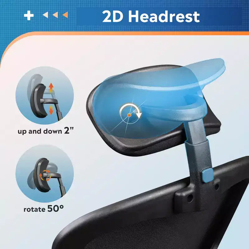 Sedia da Ufficio Ergonomica con Schienale Alto in Rete, Braccioli Ribaltabili, Poggiatesta Regolabile e Supporto Lombare