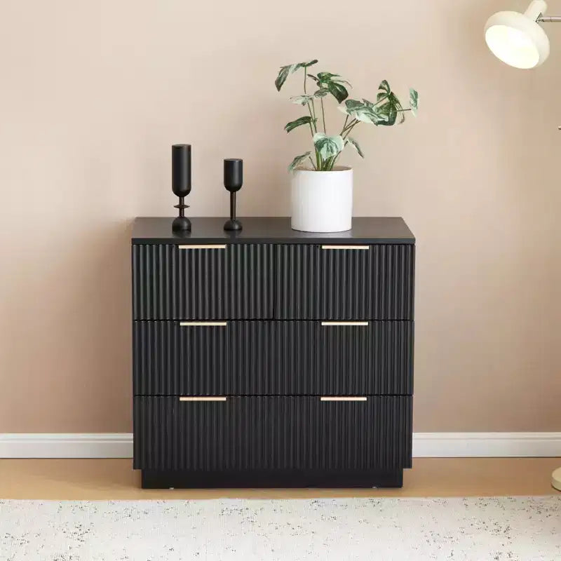 4-Drawer Black MDF Nightstand, 28.35 Inch Wide Bedside Table for Bedroom