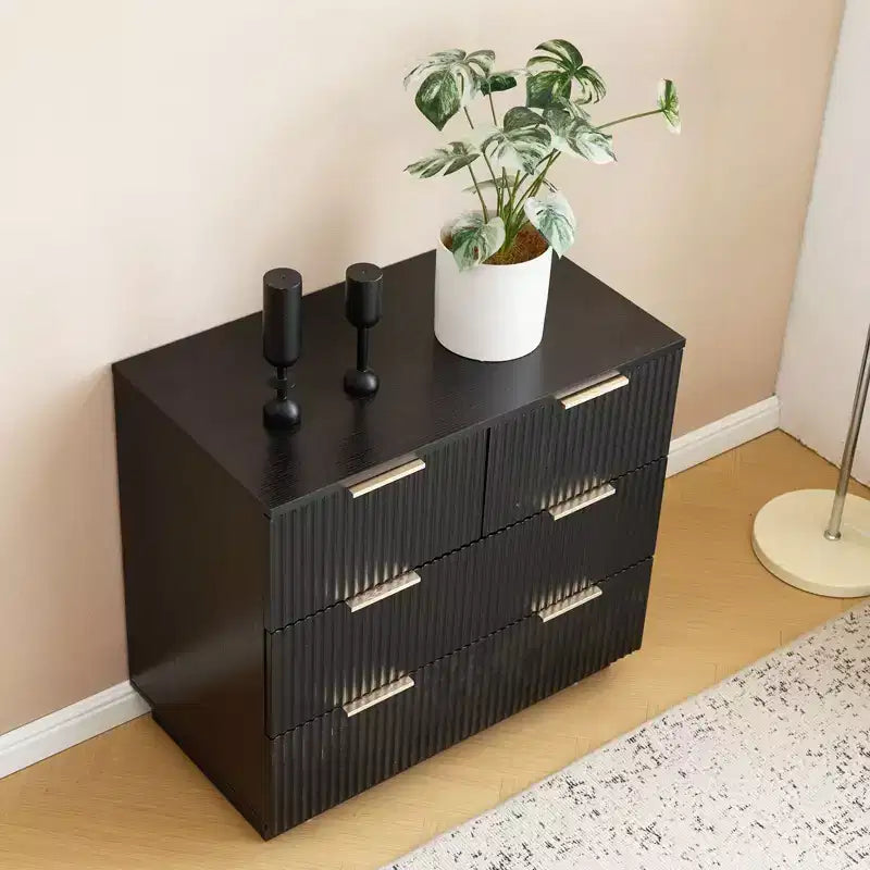Comodino Nero in MDF a 4 Cassetti, Comodino da 72 cm per Camera da Letto