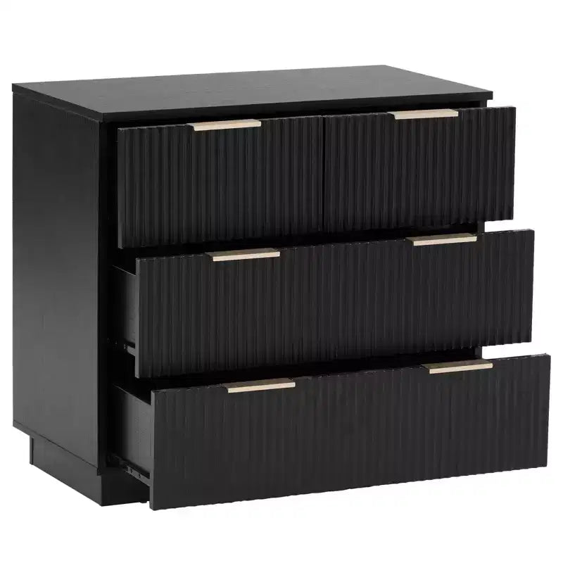 Comodino Nero in MDF a 4 Cassetti, Comodino da 72 cm per Camera da Letto