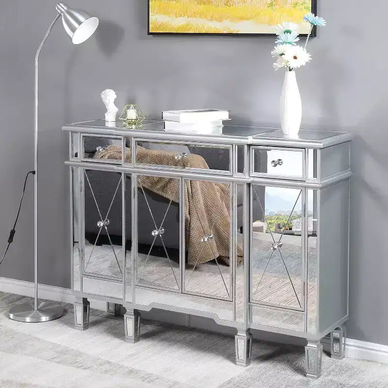 3-Drawer Silver MDF Chest of Drawers, 48.03 Inch Wide Bedroom Storage